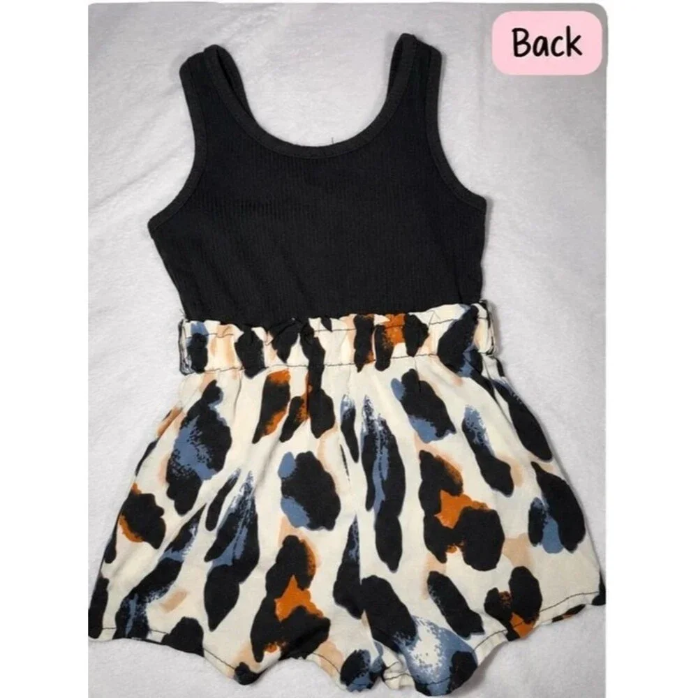 PatPat Toddler Girls 2T Black Leopard Animal Print Romper Sleeveless